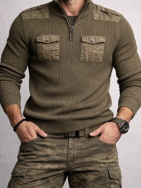 Flawed-American Rag Men’s XXL Olive Green Ribbed Quarter Zip Utility Sweater